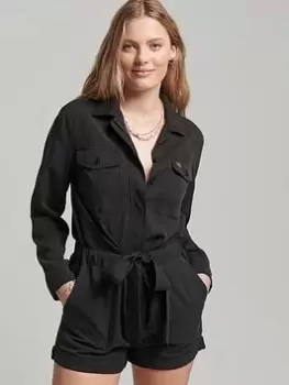 Image of Superdry Vintage Long Sleeve Military Playsuit - Black, Size 10, Women