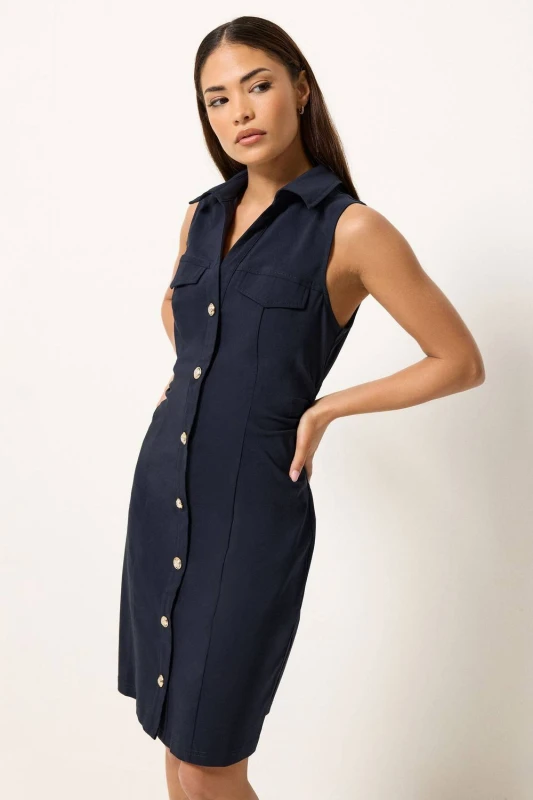 Image of PixieGirl Womens Petite Shirt Mini Dress in Dark Navy Size: 16 Dark Navy Female 16