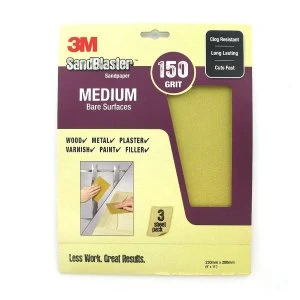 image of 3M Sandblaster Medium 150 Grit Sandpaper - Pack of 3 Multi Surface Sheets