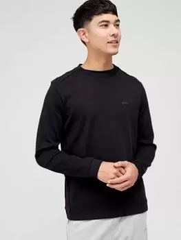 Image of BOSS Salbo Curved Logo Sweatshirt - Black, Size L, Men