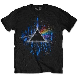 Image of Pink Floyd - Dark Side of the Moon Blue Splatter Unisex Large T-Shirt - Black