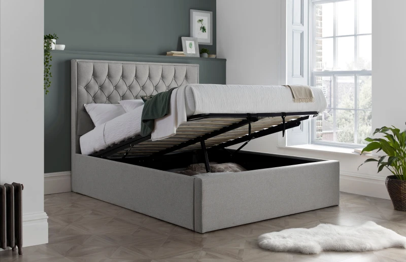 Image of Bedmaster Bedmaster Wilson Fabric Ottoman Bed And Neptune Spring Mattress in Grey Size: Double Grey Double Unisex 9507528753261