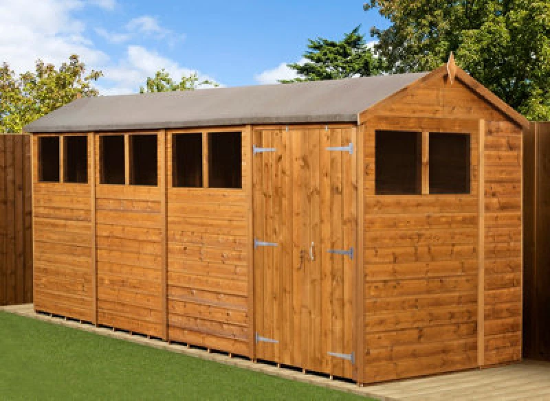 Image of Empire Sheds Empire Modular Apex 6X16 Dipped Treated Tongue And Groove Wooden Garden Sheddouble Door & Windows (6' X 16' / 6ft X 16ft) (6X16)