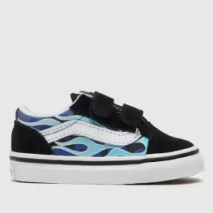 image of Vans Black And Blue Old Skool V Flame Boys Toddler Trainers