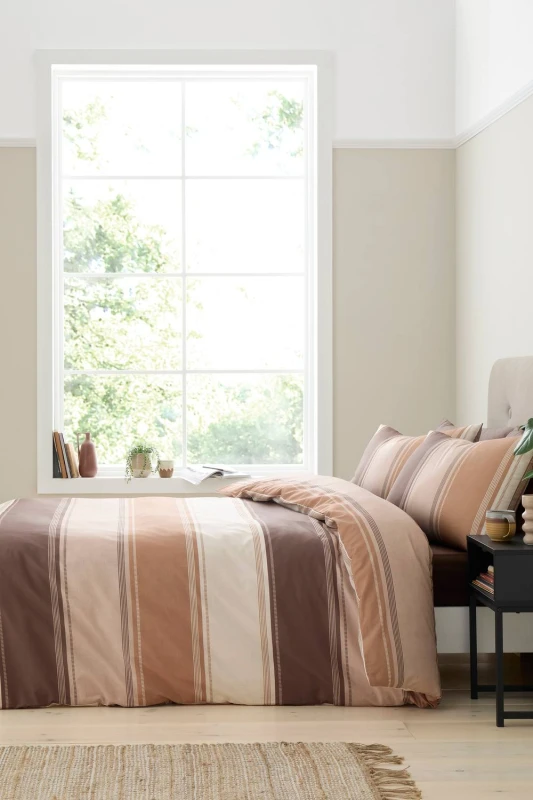 Image of Fusion 'Betley' Classic Wide Stripe Duvet Cover Set in Natural Size: Single Natural Unisex Single