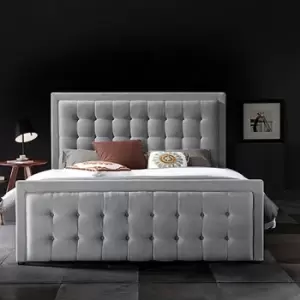 Image of Swain Upholstered Beds - Plush Velvet, Double Size Frame, Grey - Grey