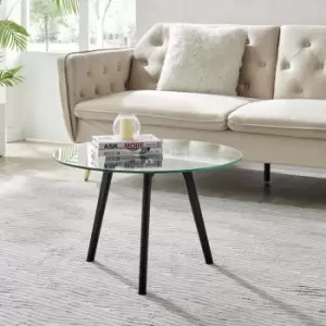 Image of Furniturebox Malmo Coffee Table Round Glass and Black Legs Scandinavian Minimalist