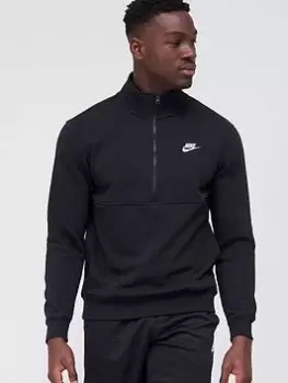 Image of Nike NSW Club Fleece 1/2 Zip Sweat - Black/White Size M Men