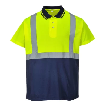 Portwest Mens Two Tone Class 1 Hi Vis Polo Shirt Yellow / Navy 2XL