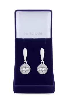 image of Rhodium Plated Cubic Zirconia Pave Orb Earrings - Gift Boxed