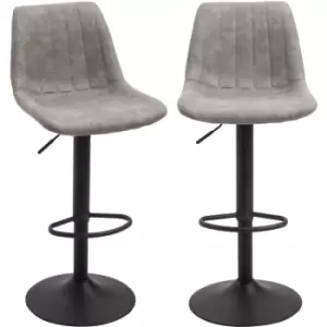 image of HOMCOM Set Of 2 Microfibre Retro Tub Bar Stools Metal Frame Footrest Seat Grey