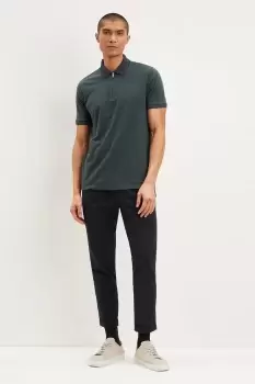 Image of Mens Slim Fit Plain Zip Polo - Khaki - S