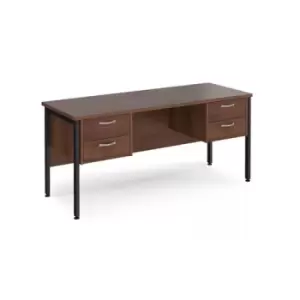 Image of Office Desk Rectangular Desk 1600mm With Double Pedestal Walnut Top With Black Frame 600mm Depth Maestro 25 MH616P22KW