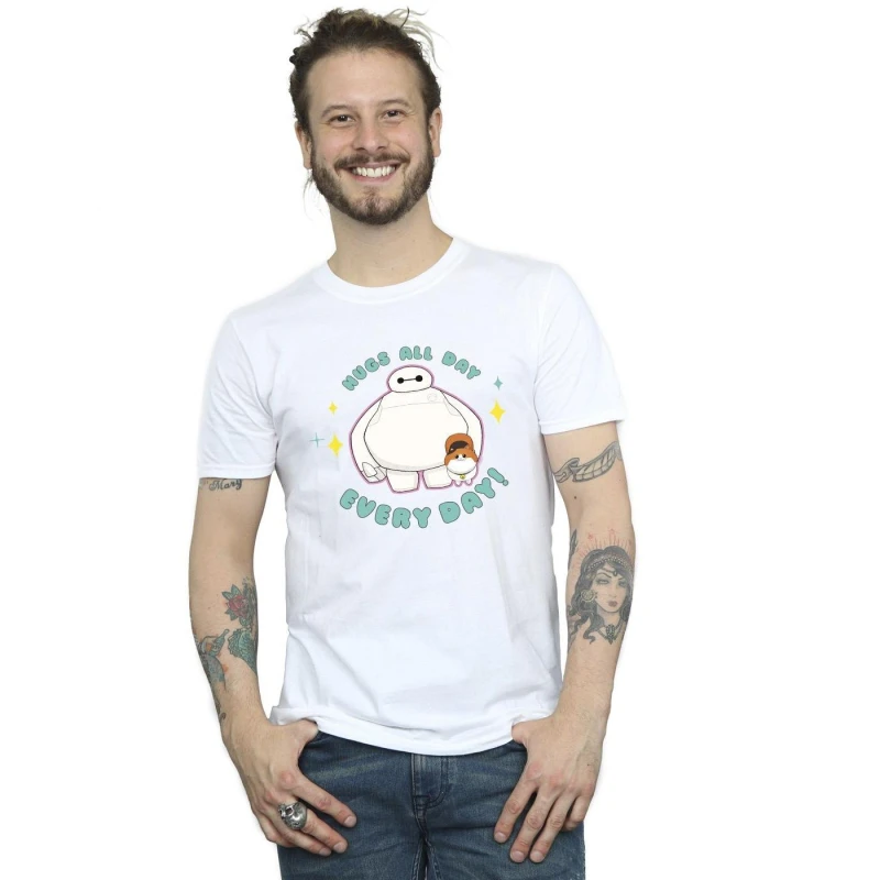 Image of Disney Men Big Hero 6 Baymax Hugs Everyday T-Shirt in White Size: Small White S Male 5059934898646