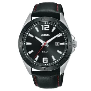 image of Lorus RH915NX9 Mens Sports Black Leather Watch with Polished Finish Case