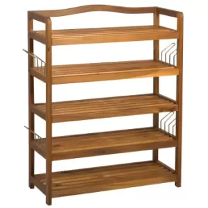 Homcom 5 Tier Shoe Rack Acacia Wood With Hooks Entryway Bedroom Teak