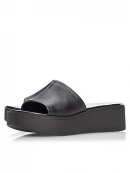 image of Dune Black Leather Kadas' Mid Wedge Heel Mules - 3