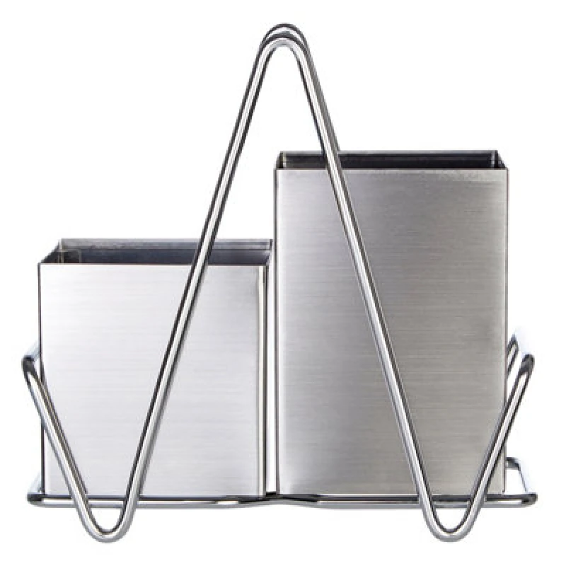 Image of Premier Housewares Two Compartments Stainless Steel Cutlery Caddy, Metal Silverware Holder, Durable Kitchen Cutlery Holder Silver