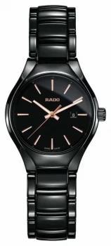 Image of RADO True SM Ladies Quartz Black Ceramic Strap Black Dial Watch
