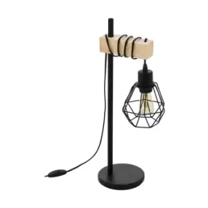 Image of Table Lamp Desk Hangman Light Black Shade & Wood Arm 1 x 60W E27 Bulb