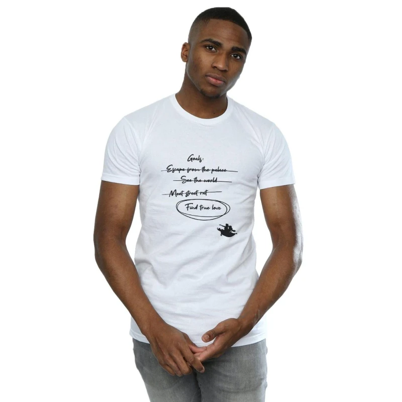 Image of Disney Men Aladdin Jasmine Goals T-Shirt in White Size: Small White S Male 5059276143572