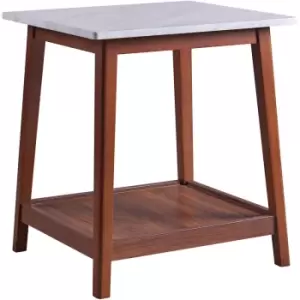 Image of Teamson Home Kingston Wooden Side Table with Marble Effect Top, Accent End Table with Shelf, Square Coffee Table for Living Room, Lounge or Office