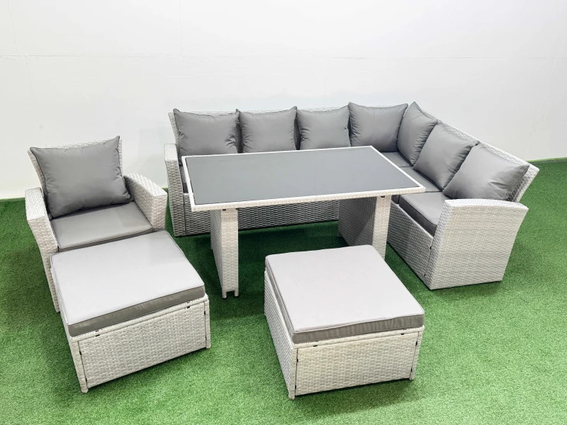 Image of Fimous Outdoor Garden Furniture Set 9 Seater Wicker Rattan Light Grey Light Grey Unisex