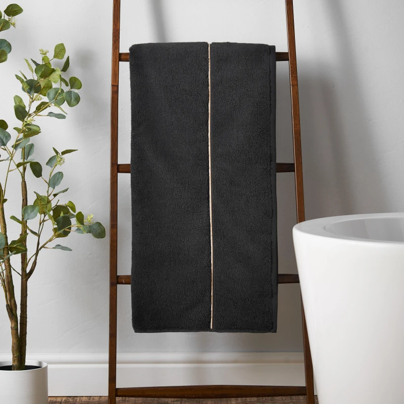 Image of Bianca Zero Twist Satin Stitch Cotton Towel Black unisex Bath Sheet