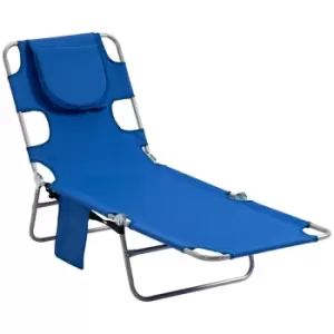 Image of Outsunny Beach Chaise Lounge with Face Cavity & Arm Slots - Blue