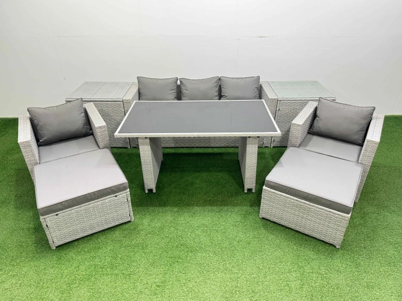 Image of Fimous Patio Garden Furniture Sets with Black Glass Top Table Armchair in Light Grey Light Grey Unisex