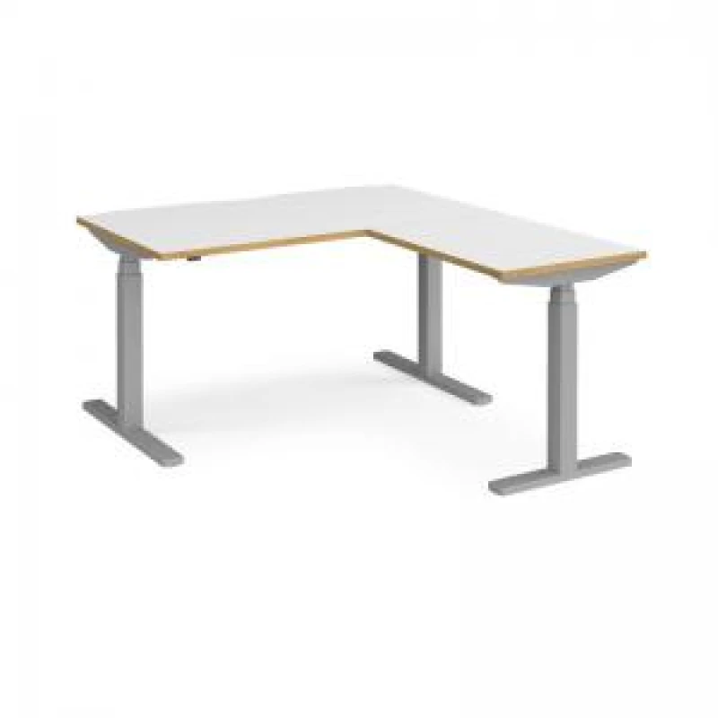 Image of Elev8 Height Adjustable Desk Rectangular Desk With Return 1400mm White/Oak Tops With Silver Frames Elev8 Touch White/Oak EVTR-1400-S-WO