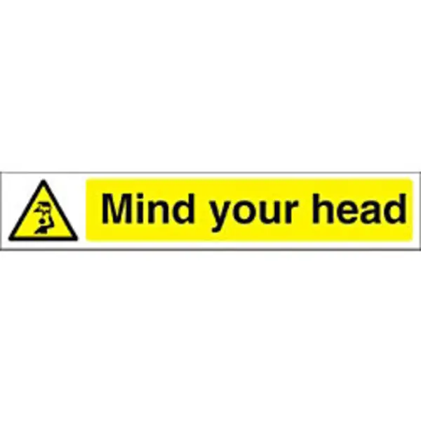 Image of SECO by Stewart Superior Seco Warning Safety Sign Mind Your Head Self Adhesive Vinyl 300 x 50mm - W0186SAV300X50 W0186SAV300X50