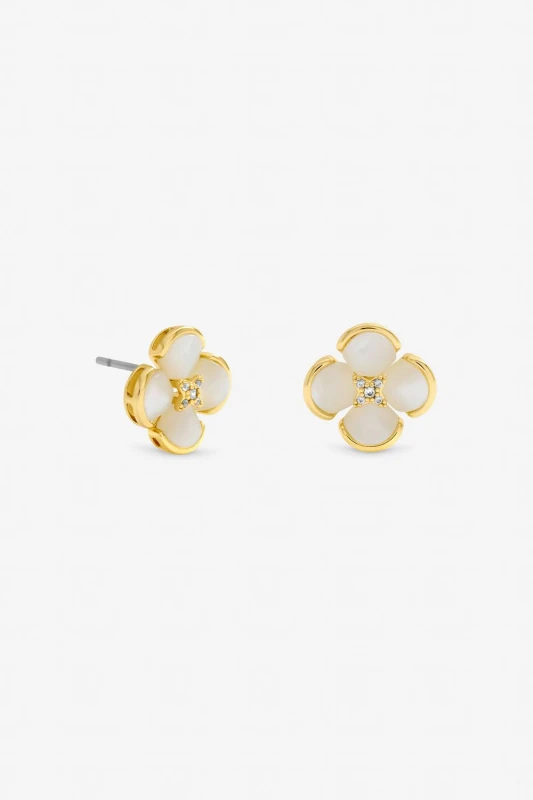 Image of Jon Richard Womens Gold Plated Mother of Pearl Flower Stud Earrings Gold Female One Size