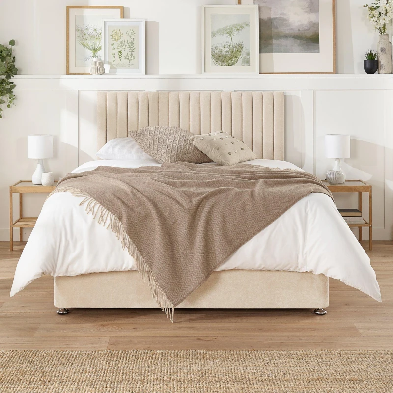 Image of Aspire Aspire Grant Divan, Linen Fabric, Strutted Headboard, No Drawers Cream