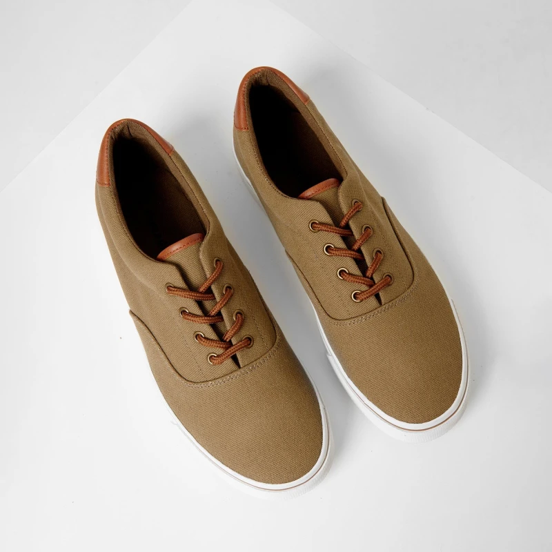Image of Threadbare Mens Lace-Up Canvas Low-Top Trainers Khaki male 7