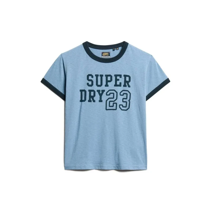 Image of Superdry Womens fitted T-Shirt Superdry Athletic Essentials Ringer Bleu Female S