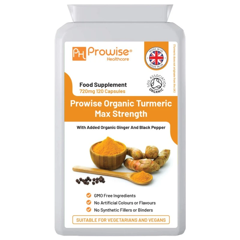 Image of Prowise Healthcare Organic Turmeric Curcumin, Ginger with Black Pepper 670mg - 120 Vegan & Vegetarian Capsules - Certified Organic by Soil Association