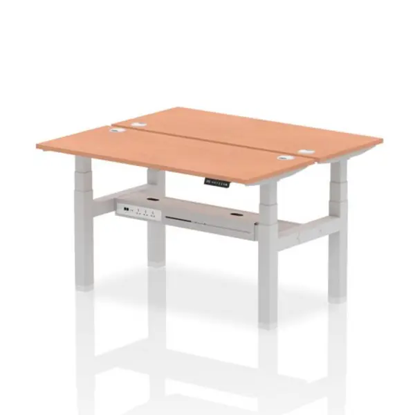 Image of Air Air Back-to-Back 1400 x 600mm Height Adjustable 2 Person Bench Desk Beech Top with Cable Ports Silver Frame HASCP2P14600BCHS