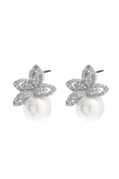 image of Silver Cubic Zirconia Leaf Stud Earrings