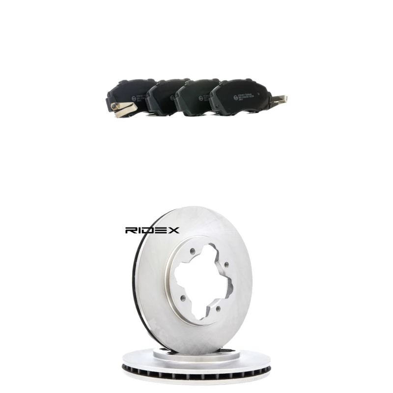 Image of RIDEX 3405B2608 Brake disc and pads set Front Axle, with acoustic wear warning Brake Set,disc brakes (3405)