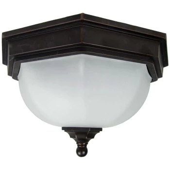Image of Fairford - 2 Light Bathroom Flush Ceiling Lantern Bronze IP44, E27 - Elstead