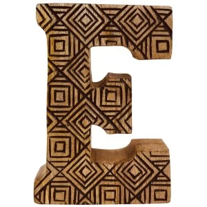 image of Letter E Hand Carved Wooden Geometric