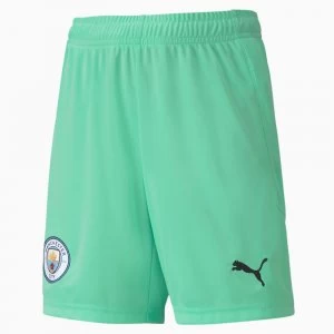 image of PUMA Man City Replica Youth Goalkeeper Shorts, Green Glimmer/Aqua Green, size 13-14 Youth, Clothing