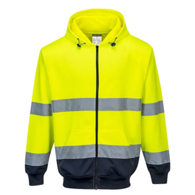 Image of Portwest Hi Vis Contrast Zipped Hoodie B317YNRL Colour: Yellow / Navy