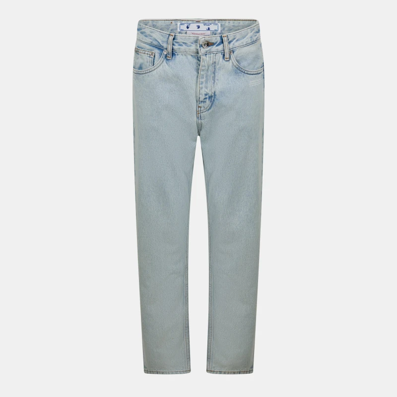 Image of Off White Womens - Mid-Rise Straight Leg Jeans Blue/White female 24 L32