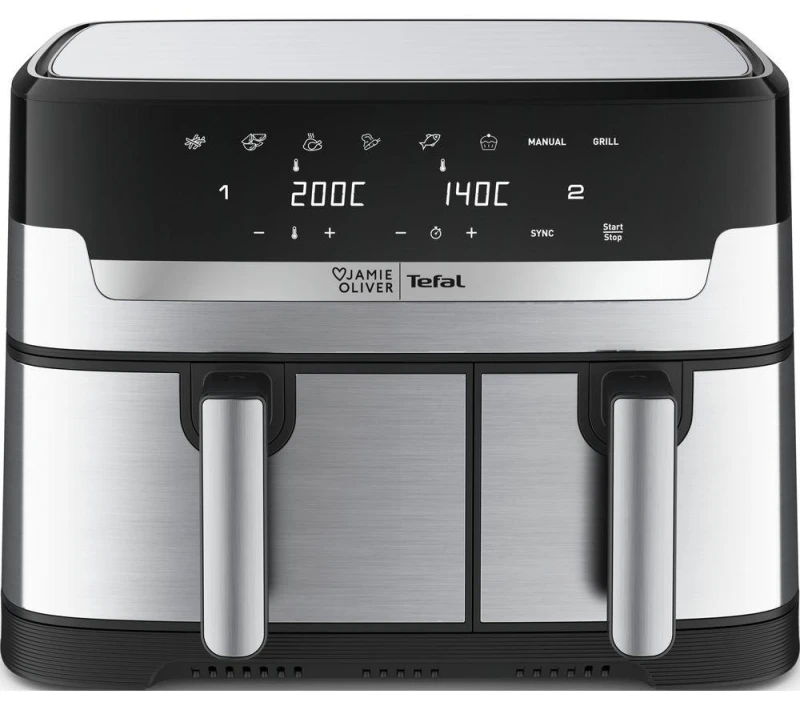 Image of TEFAL Jamie Oliver Easy Fry EY90JDG0 8.3L Dual Drawer Air Fryer - Stainless Steel 3045380027688