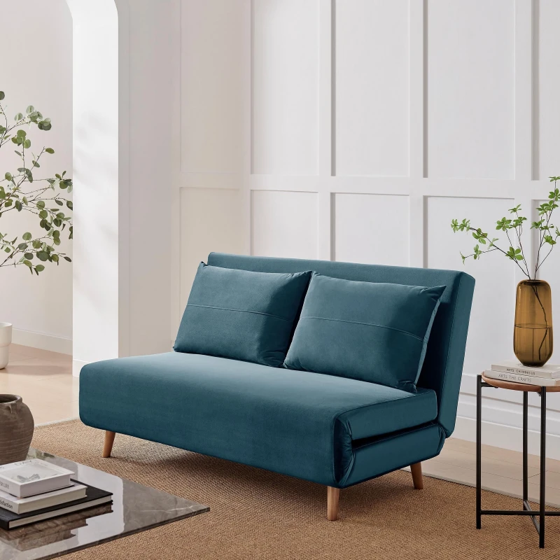 Image of FurnitureboxUK FurnitureboxUK Bobby Blue Velvet Double Folding Sofa Bed Blue Double Unisex 5056784310205