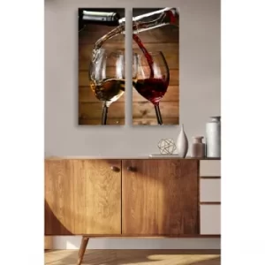 Image of Wine Glasses Multicolor Decorative MDF Painting (2 Pieces)