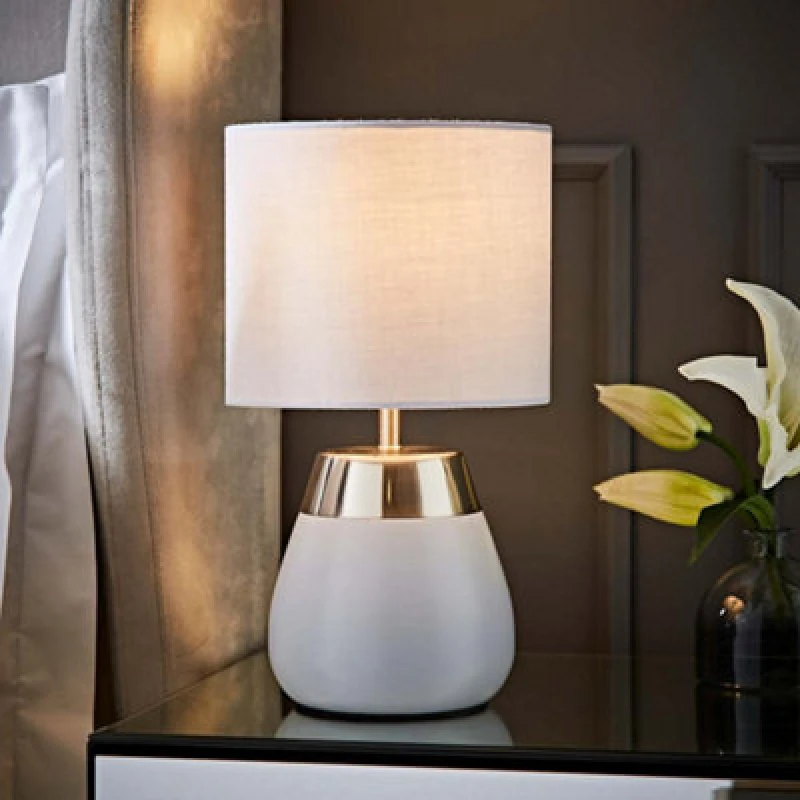Image of ValueLights ValueLights Hurst Bulbous Touch Table Lamp with matching Drum Lamp Shade in Grey Grey One Size Unisex 5016529273264