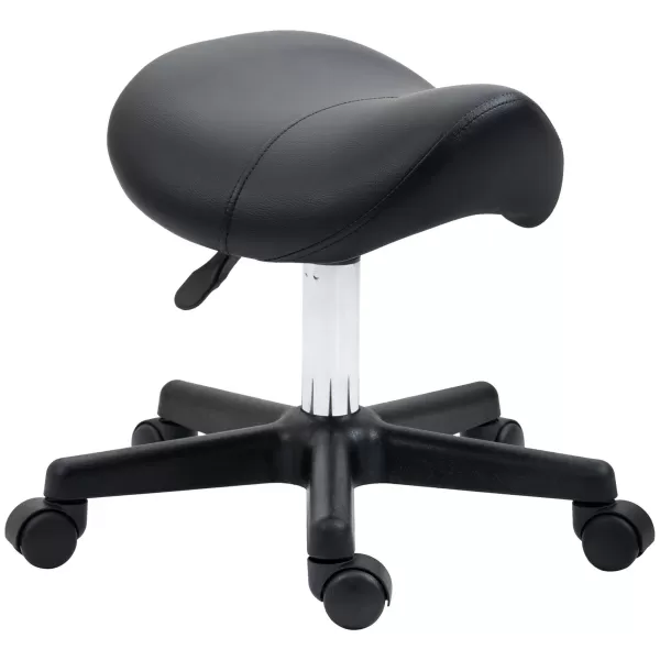 image of Saddle Stool PU Leather Adjustable Rolling Salon Chair Steel Frame